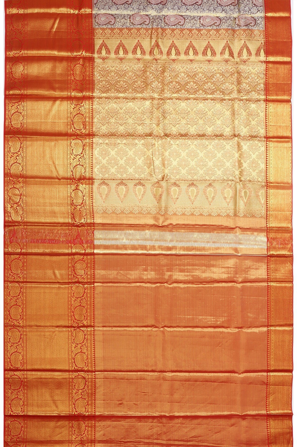 Blue Kanchipuram Silk Saree with Floral Zari and Red Pallu Regular price - Image 5