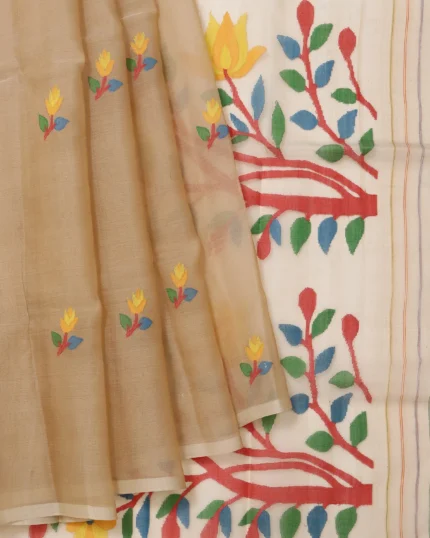 Sandal Bengal Jamadani Saree