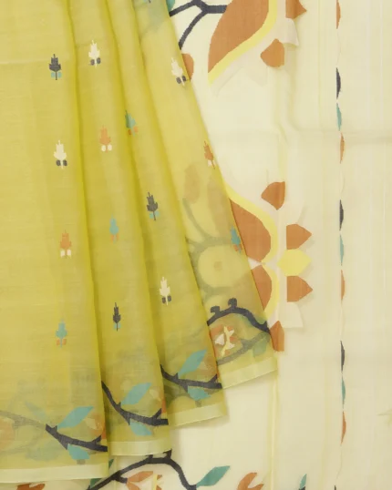 Parrot Green Bengal Jamadani Saree