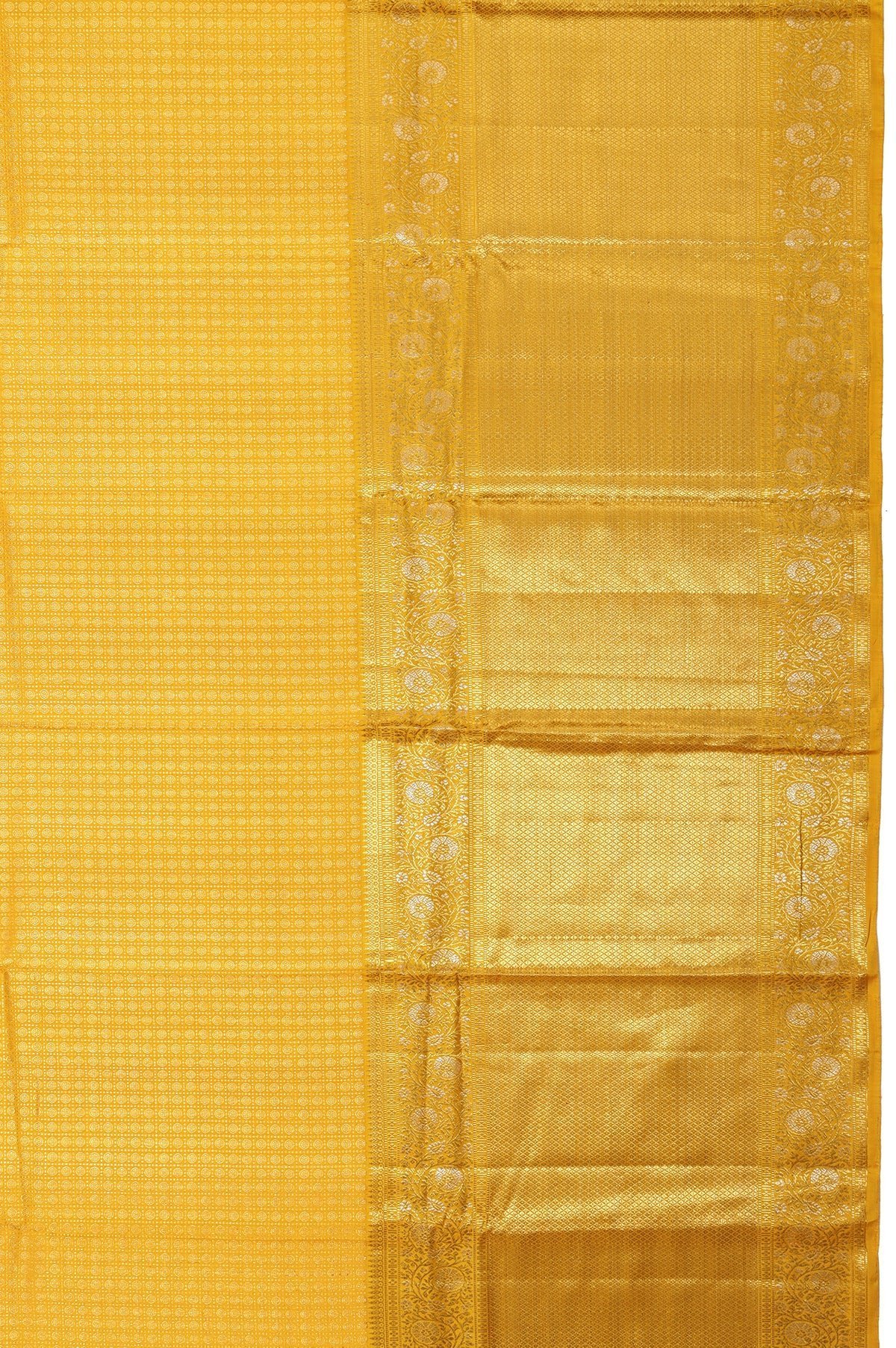 Mustard Kanchipuram Tissue Silk Saree with Large Gold Zari Border - Image 3