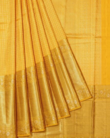 Mustard Kanchipuram Tissue Silk Saree with Large Gold Zari Border