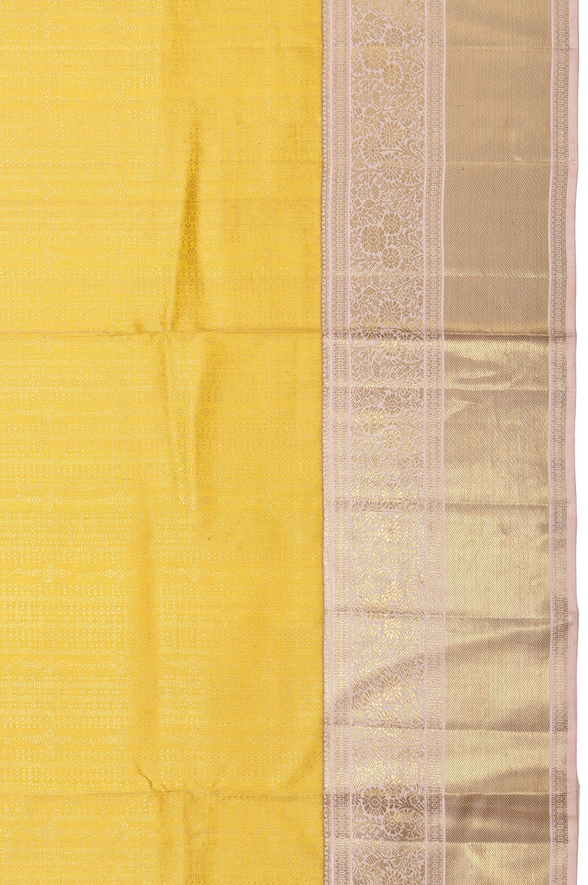 Yellow Kanchipuram Silk Saree with Onion Pink Zari - Image 3