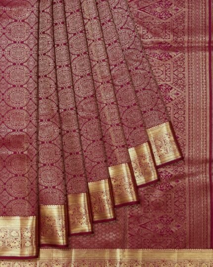 Dark Purple Kanchipuram Silk Saree with Floral Jaal Design