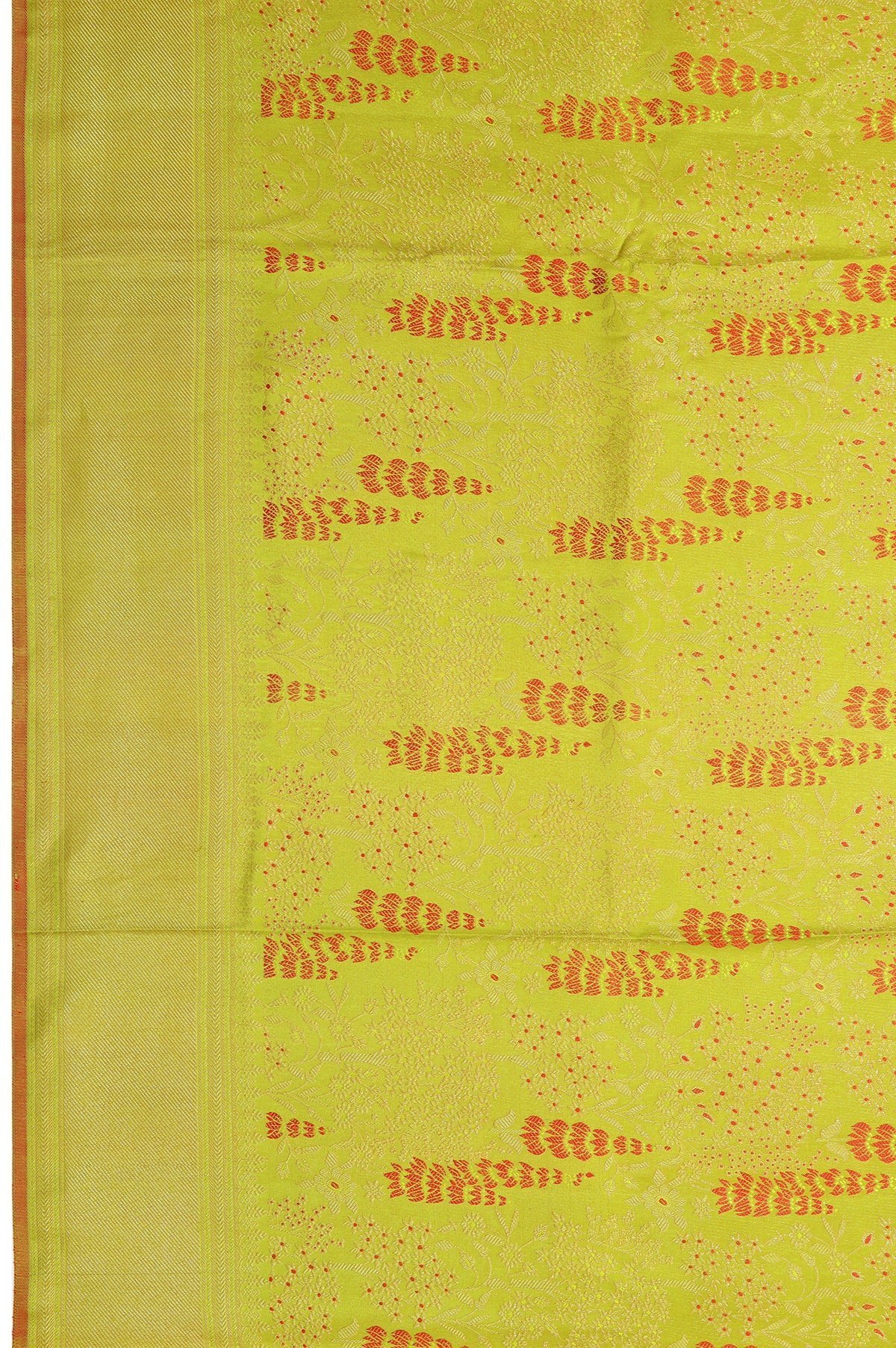 Parrot Green Kanchipuram Tissue Silk Saree - Image 3