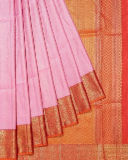 Pink Kanchipuram Silk Saree with Bright Orange Border