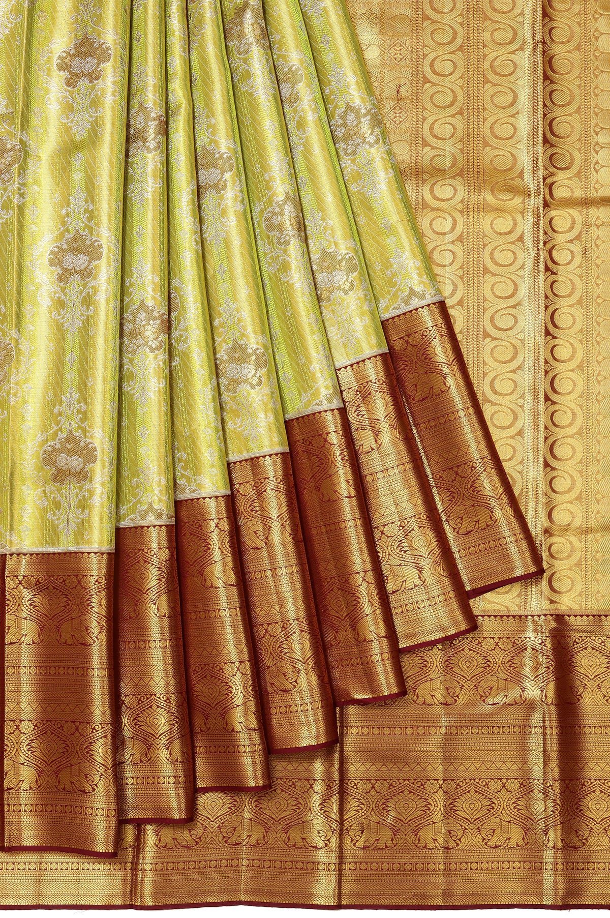 Parrot Green Kanchipuram Tissue Silk Saree