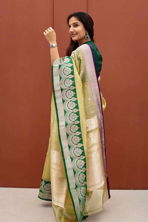 Banaras Tissue Brocade Silk Gold Zari Saree - Image 2