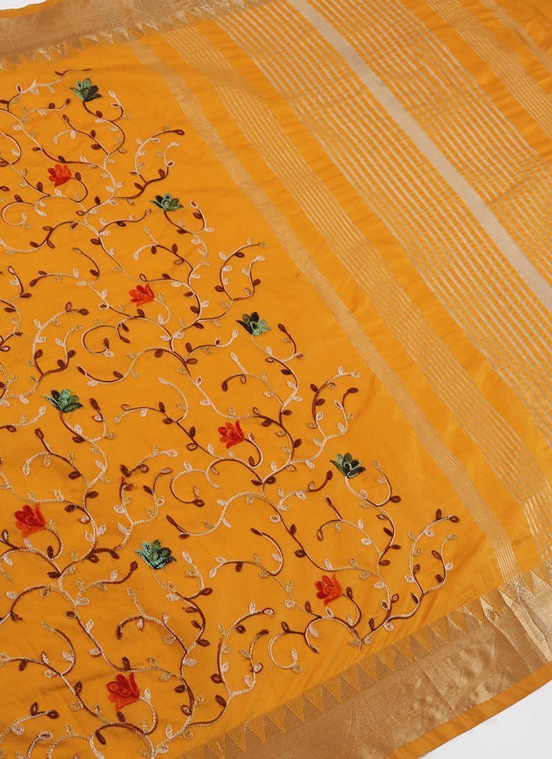 Assam Cotton Silk Thread Embroidered Work Temple Contrast Border Saree Festive Wear - Image 5