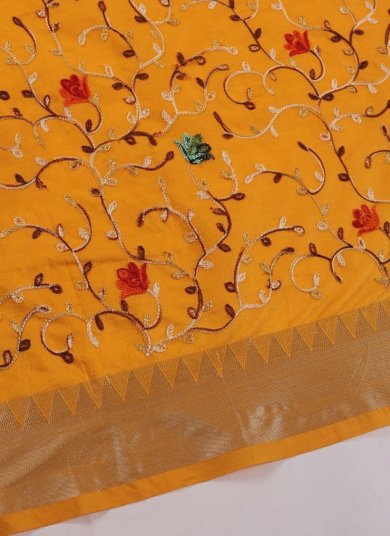 Assam Cotton Silk Thread Embroidered Work Temple Contrast Border Saree Festive Wear - Image 7