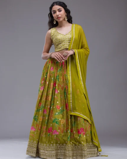 Mehendi Sequins Georgette Readymade Lehenga
