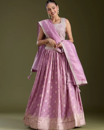 Lavender Sequins Banarasi Readymade Lehenga