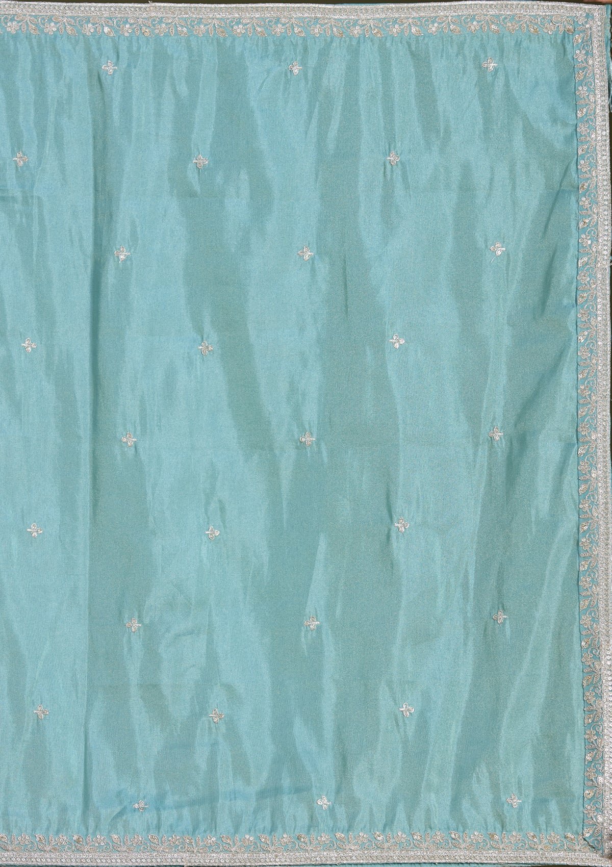 Sky Blue Sequins Banarasi Readymade Lehenga - Image 10