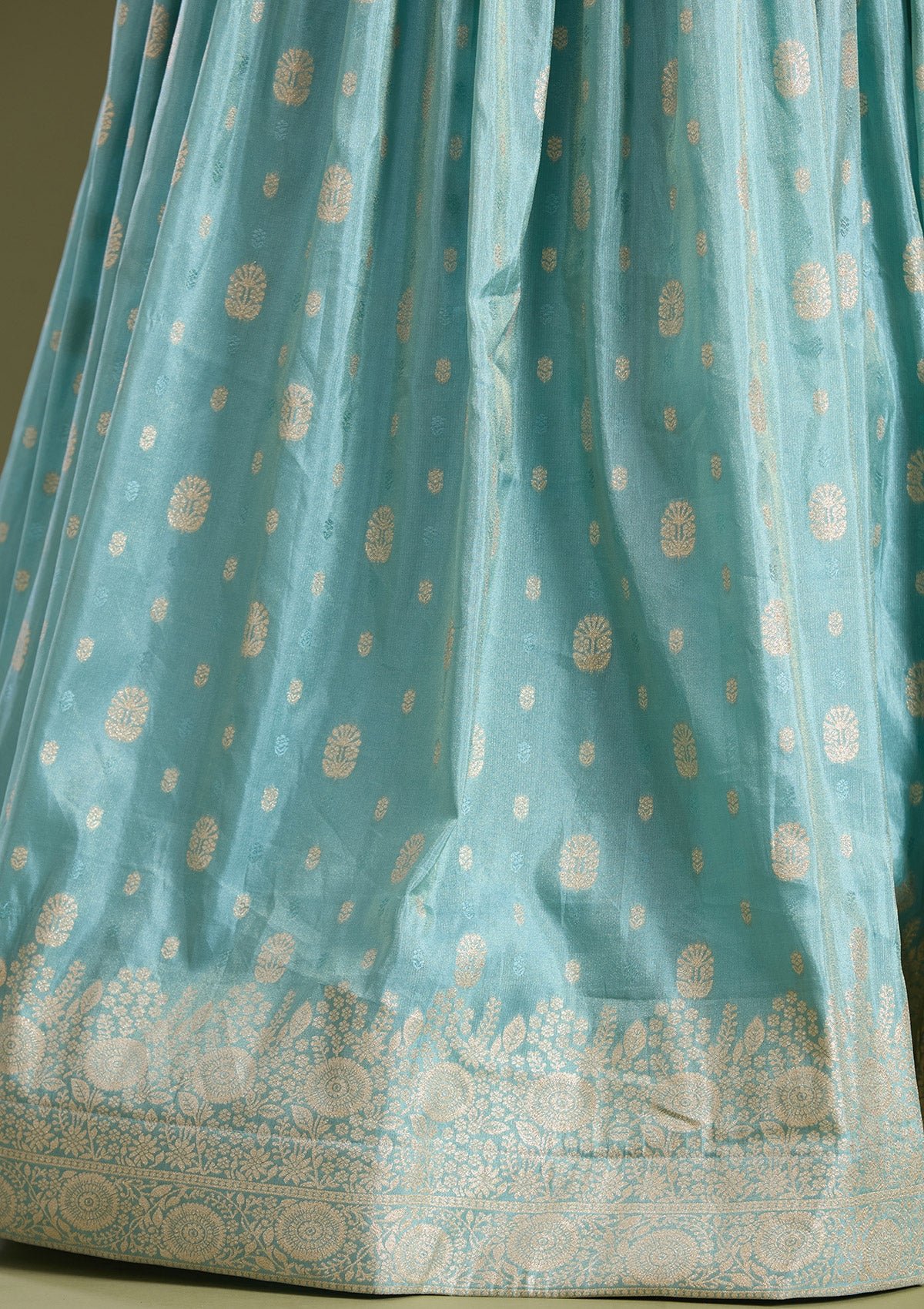 Sky Blue Sequins Banarasi Readymade Lehenga - Image 9