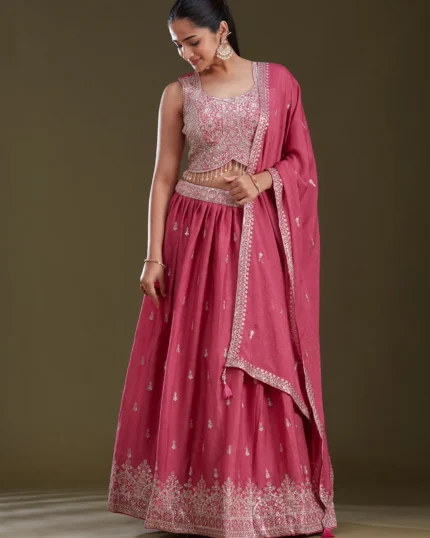 Pink Zariwork (Silver) Soft Raw Silk Readymade Lehenga