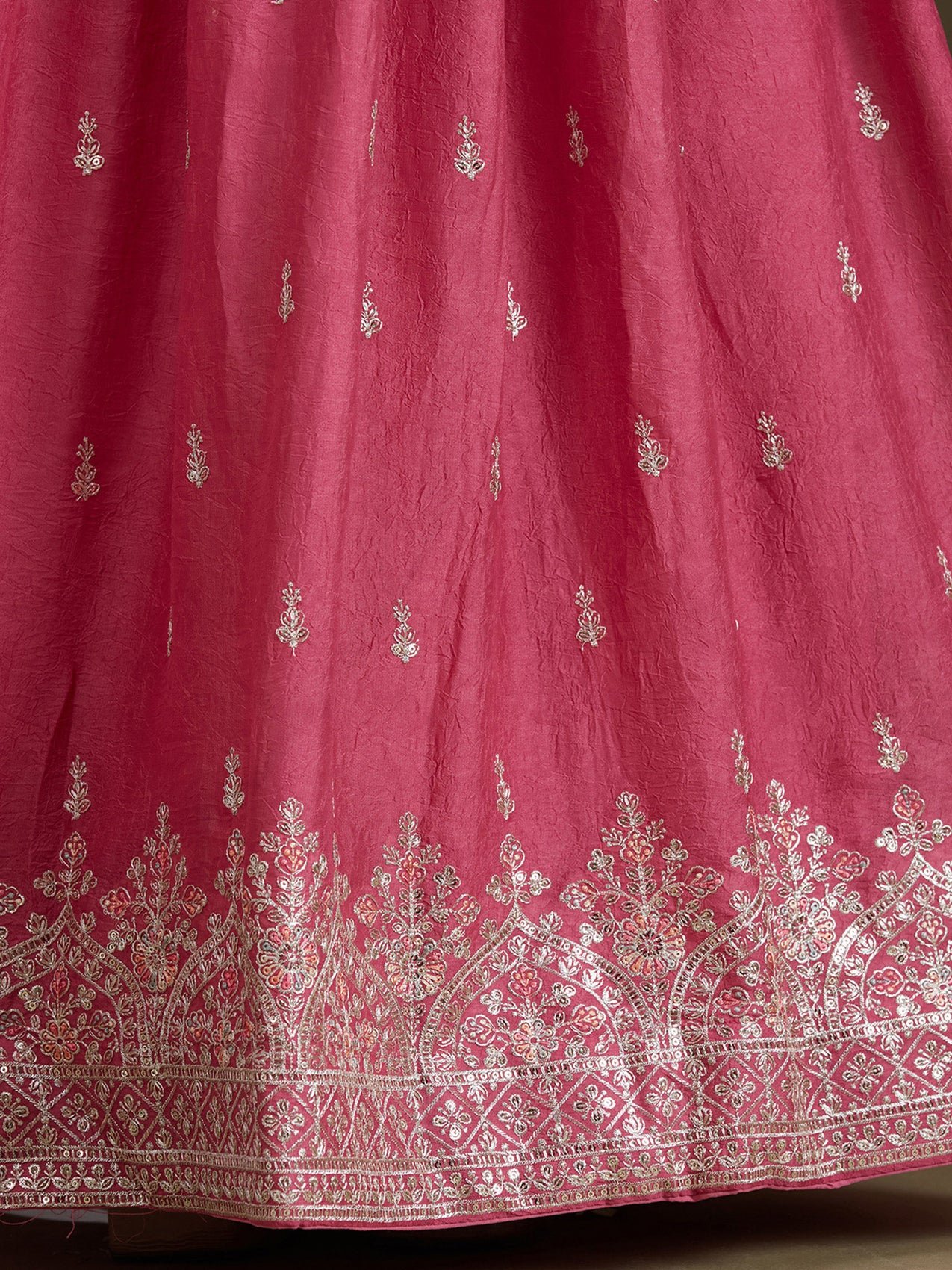 Pink Zariwork (Silver) Soft Raw Silk Readymade Lehenga - Image 7