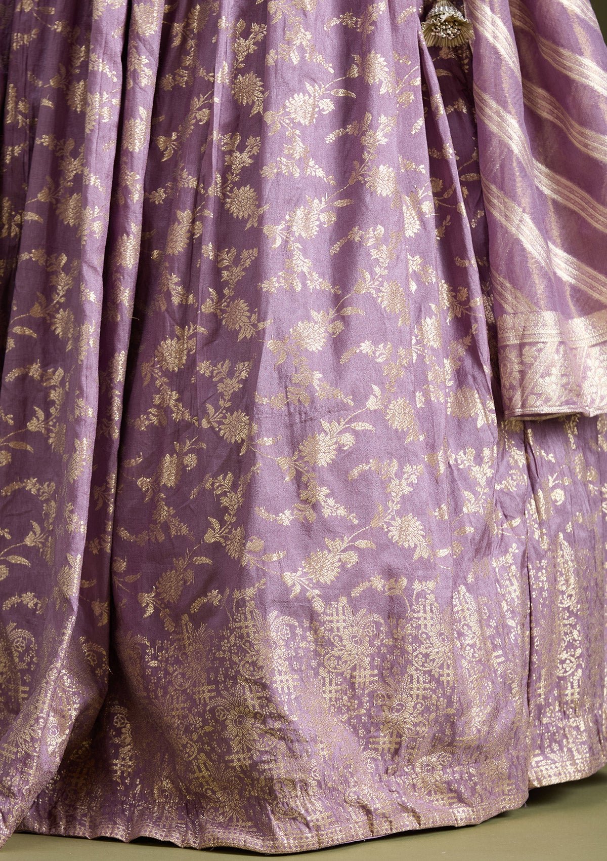 Dark Lavender Sequins Soft Raw Silk Readymade Lehenga - Image 9