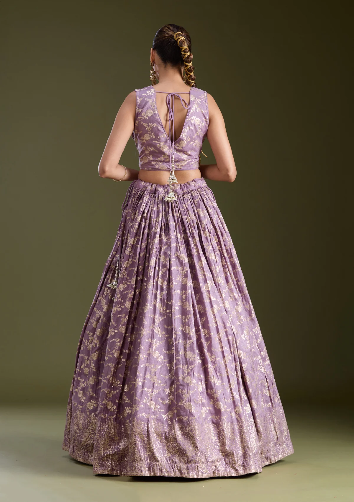 Dark Lavender Sequins Soft Raw Silk Readymade Lehenga - Image 8