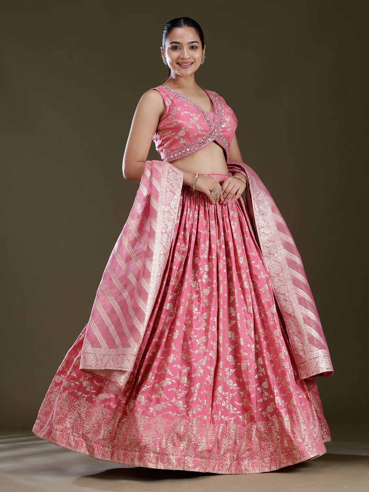 Dark Lavender Sequins Soft Raw Silk Readymade Lehenga - Image 11