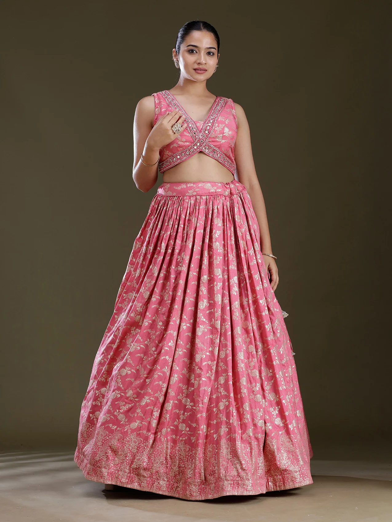 Dark Lavender Sequins Soft Raw Silk Readymade Lehenga - Image 13