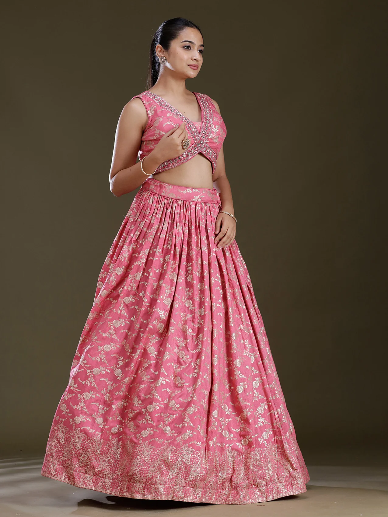 Dark Lavender Sequins Soft Raw Silk Readymade Lehenga - Image 14