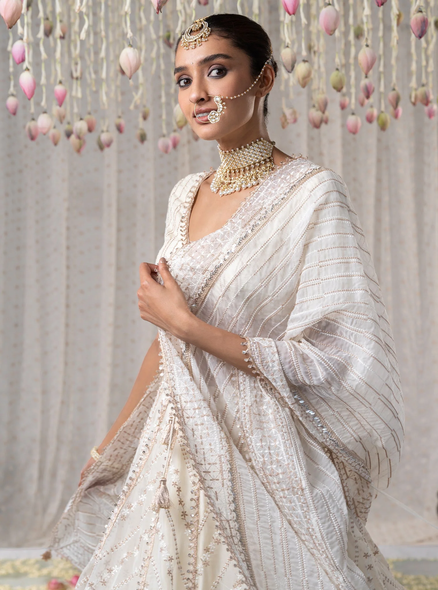 Gulmohar Organza Off White Lehenga - Image 6
