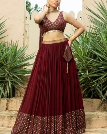 Maroon Georgette Embroidered Lehenga Set
