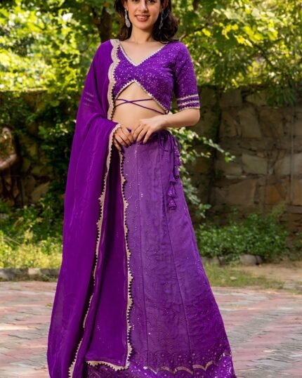 Violet Georgette Embroidered Lehenga Set