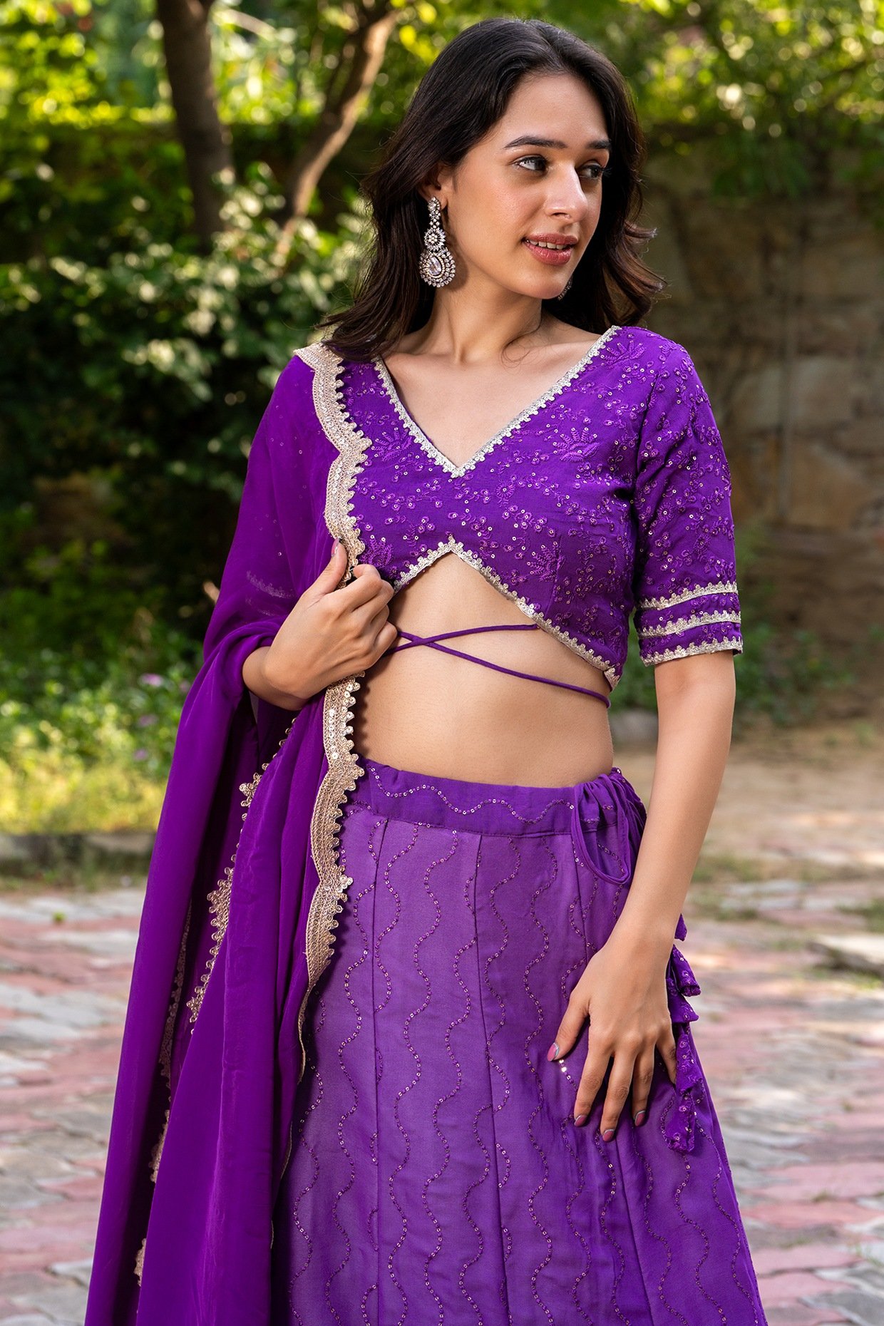 Violet Georgette Embroidered Lehenga Set - Image 4
