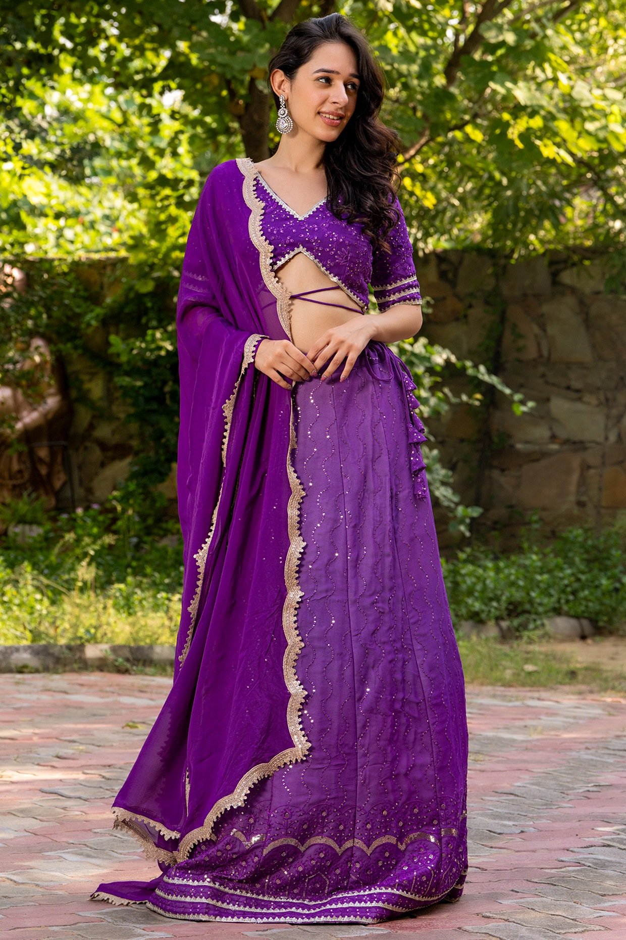 Violet Georgette Embroidered Lehenga Set - Image 5