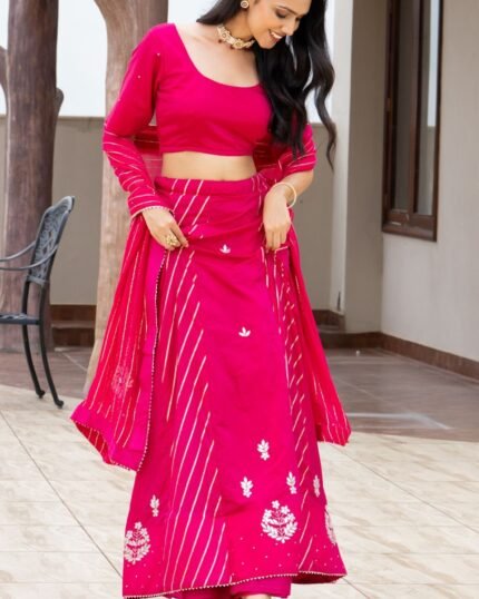 Pink Silk Blend Gota Patti Lehenga Set