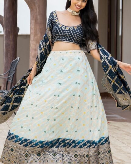 Blue Silk Blend Lehenga Set