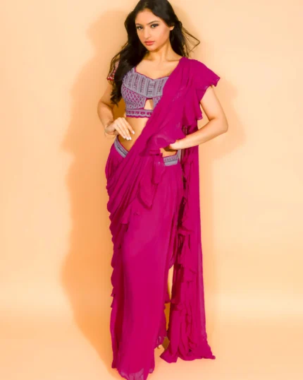 Libas Art Pink Embellished Silk Blend Palazzo Saree