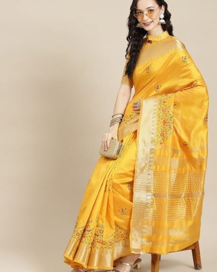 Assam Cotton Silk Thread Embroidered Work Temple Contrast Border Saree Festive Wear