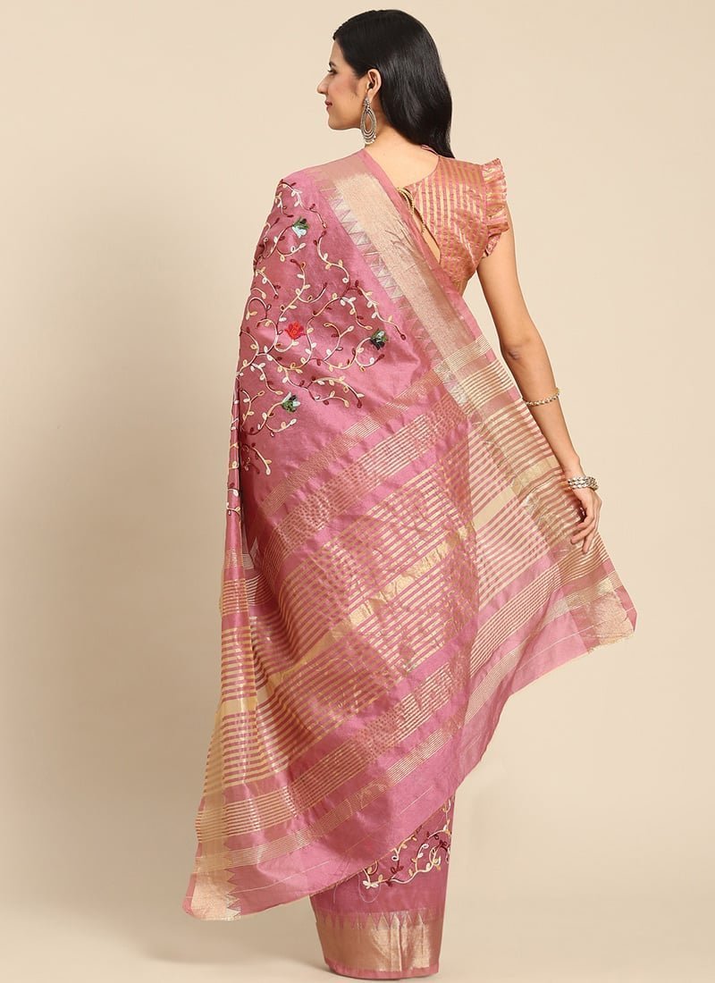 Assam Cotton Silk Thread Embroidered Work Temple Contrast Border Saree Festive Wear - Image 10