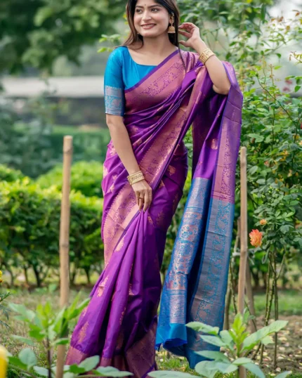 Beautifull Jacquard Zari Work Banarasi Silk Saree Festive Wear