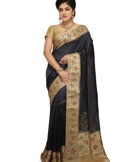 Black Pure Silk Saree Festive Wear