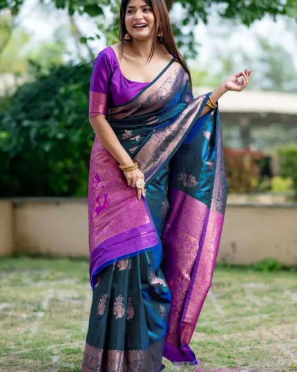 Gorgeous Jacquard Zari Work Banarasi Silk Saree Festive Wear