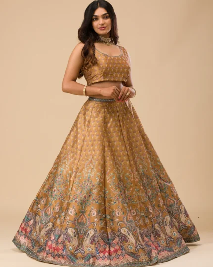 Mustard Swaroski Banarasi Readymade Lehenga Set