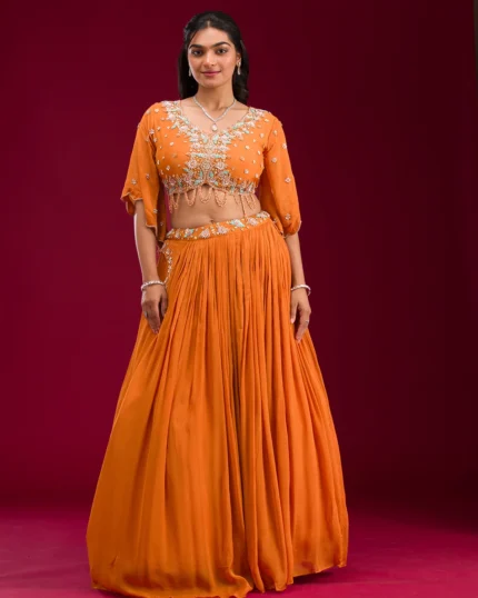 Orange Cutdana Georgette Readymade Lehenga