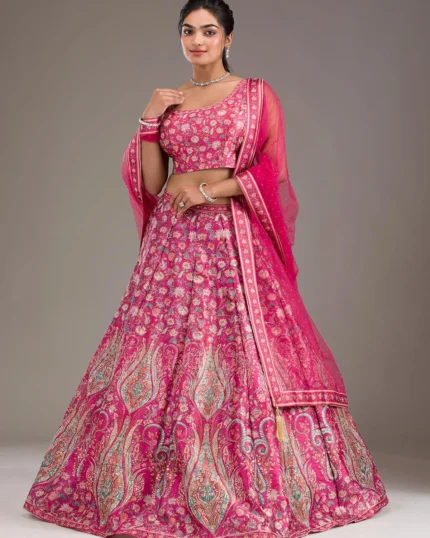 Rani Pink Zariwork Banarasi Readymade Lehenga