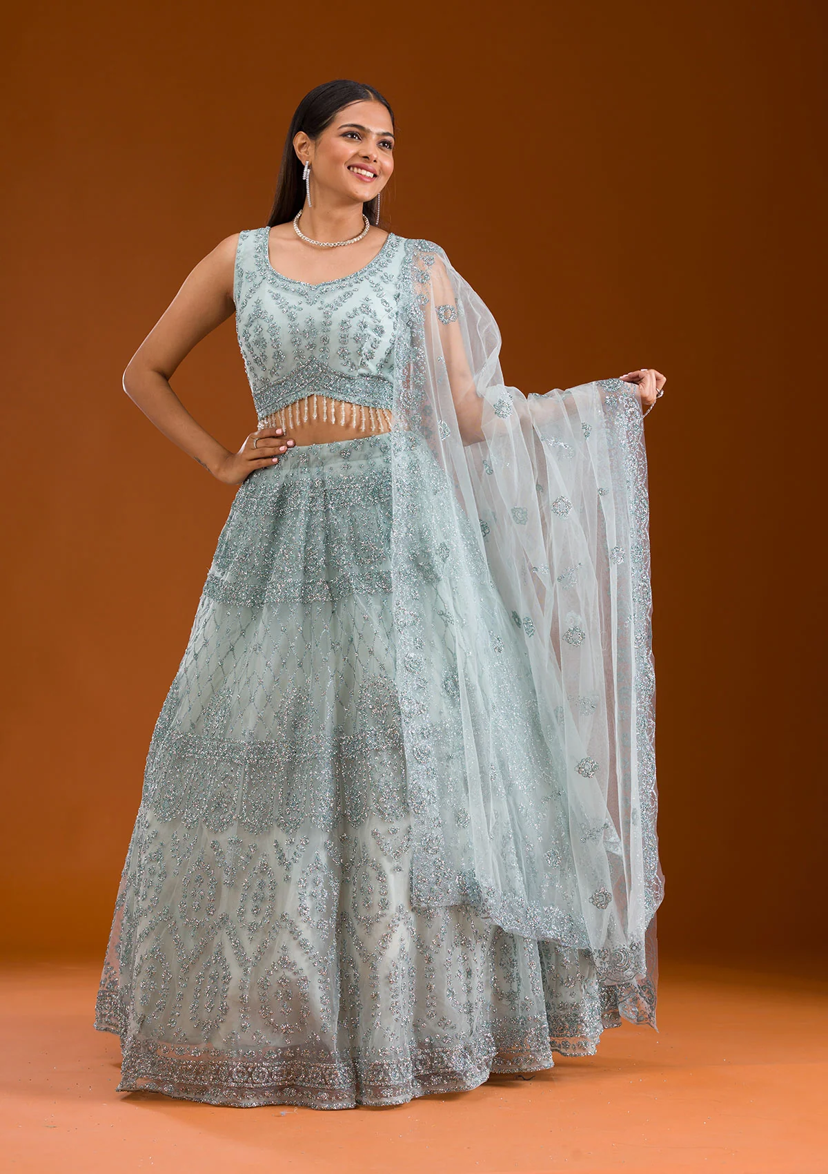 Stonework Net Readymade Lehenga - Image 2