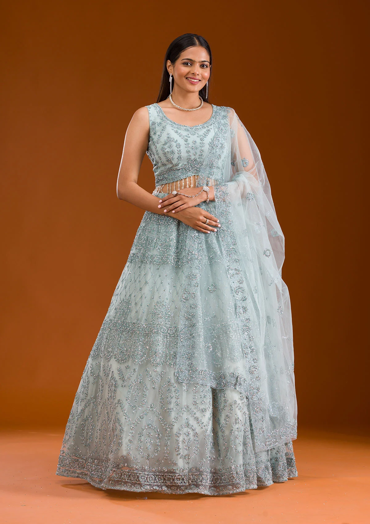 Stonework Net Readymade Lehenga - Image 4