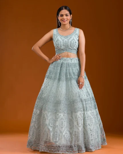 Stonework Net Readymade Lehenga