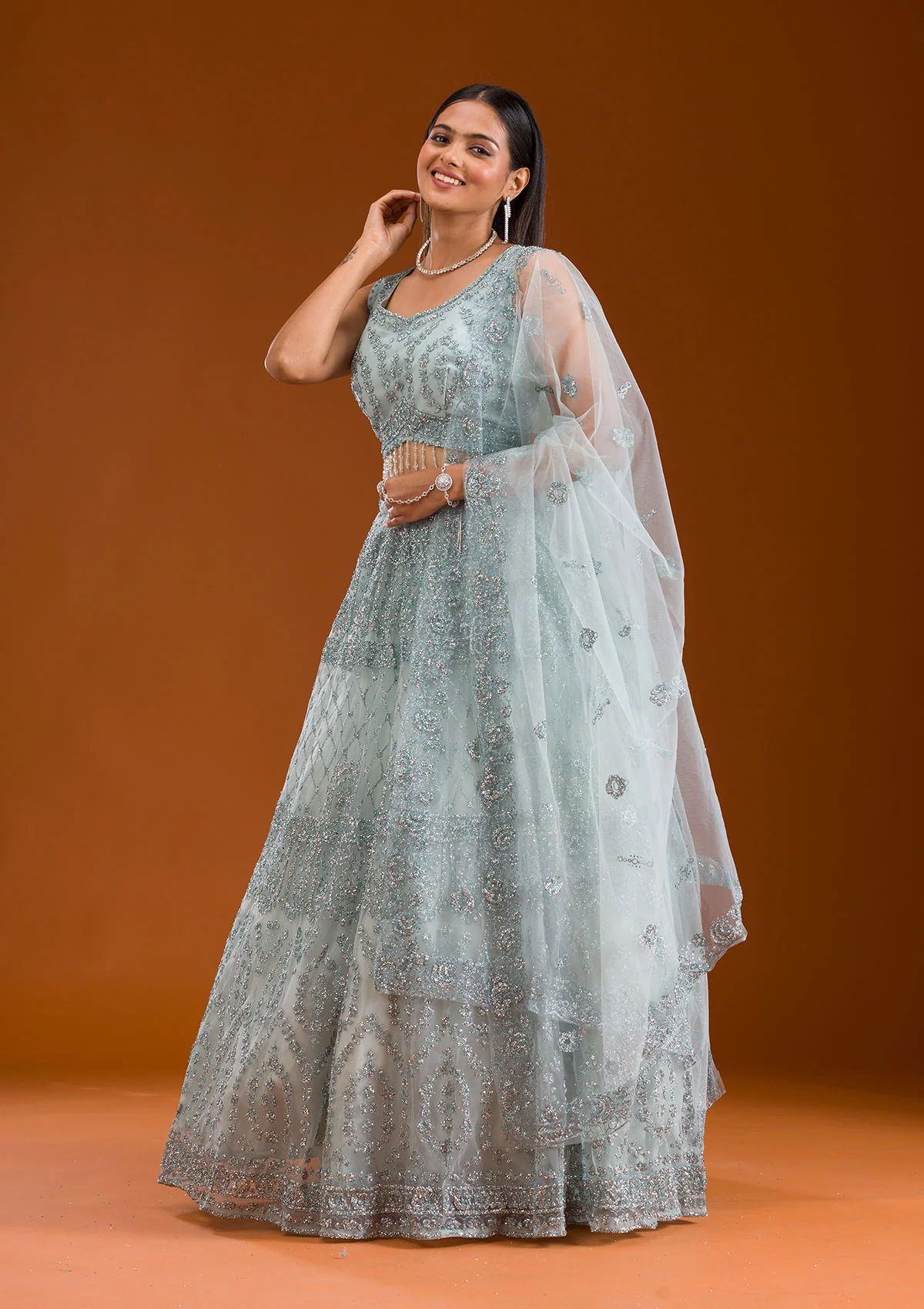 Stonework Net Readymade Lehenga - Image 8