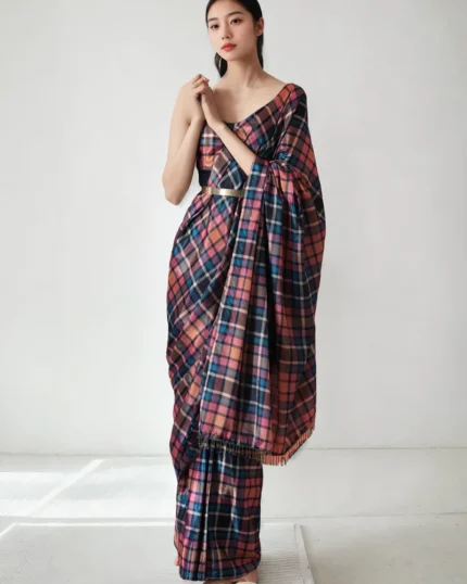 Multicolor Chinon Digital Print Pre Draped Saree After Six Wear