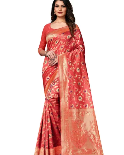 Red Banarasi Silk Zari Weaving Work Saree Festive Wear
