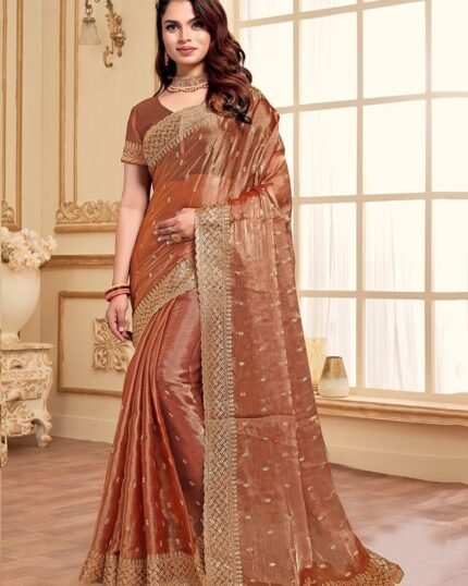 Zari Embroidered Sequins Saree Festive Wear