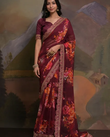 Shimmering Digital Print Gota With Sequins Saree Party Wear