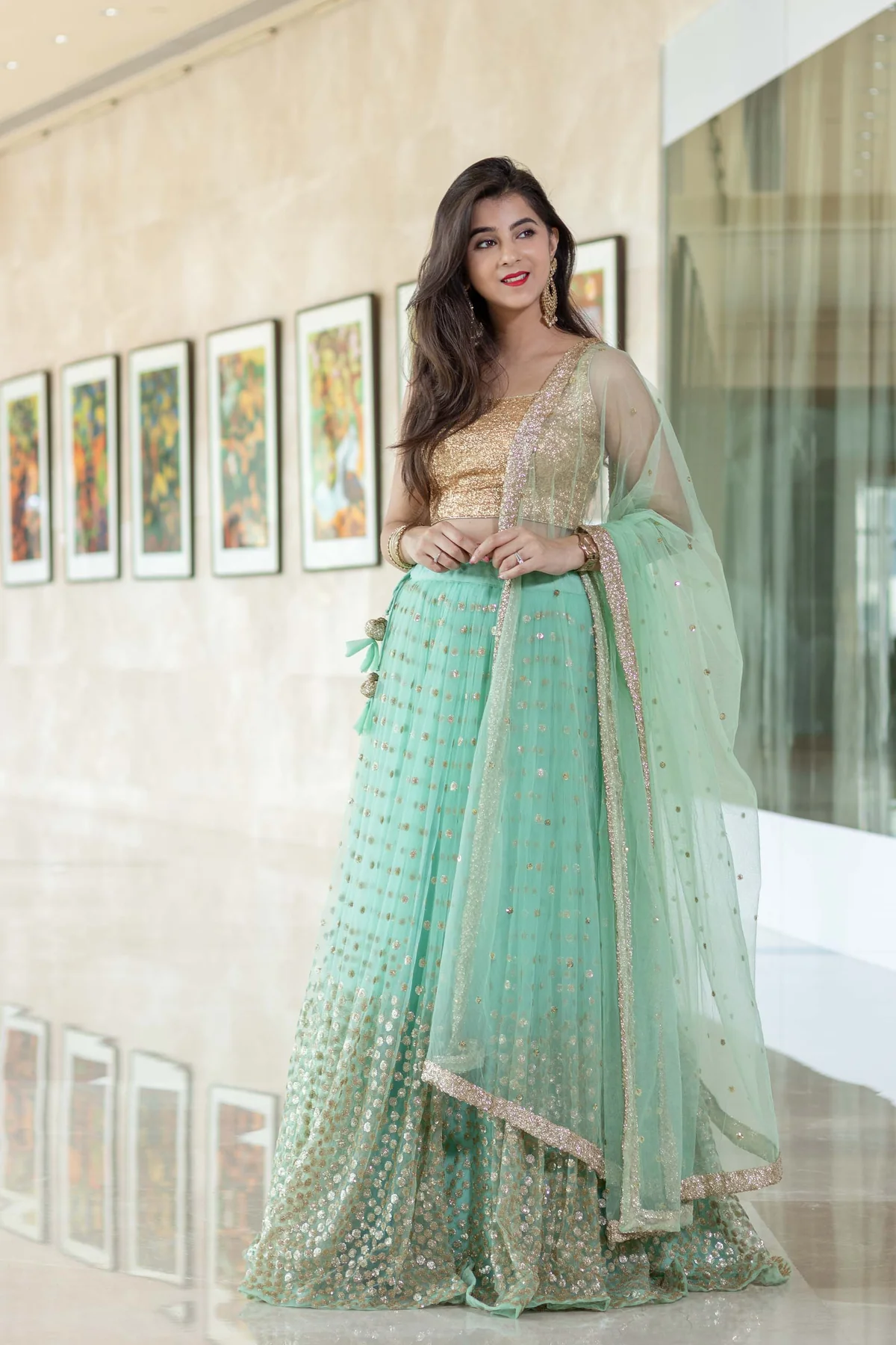 Sequin Mint Green Lehenga - Image 2
