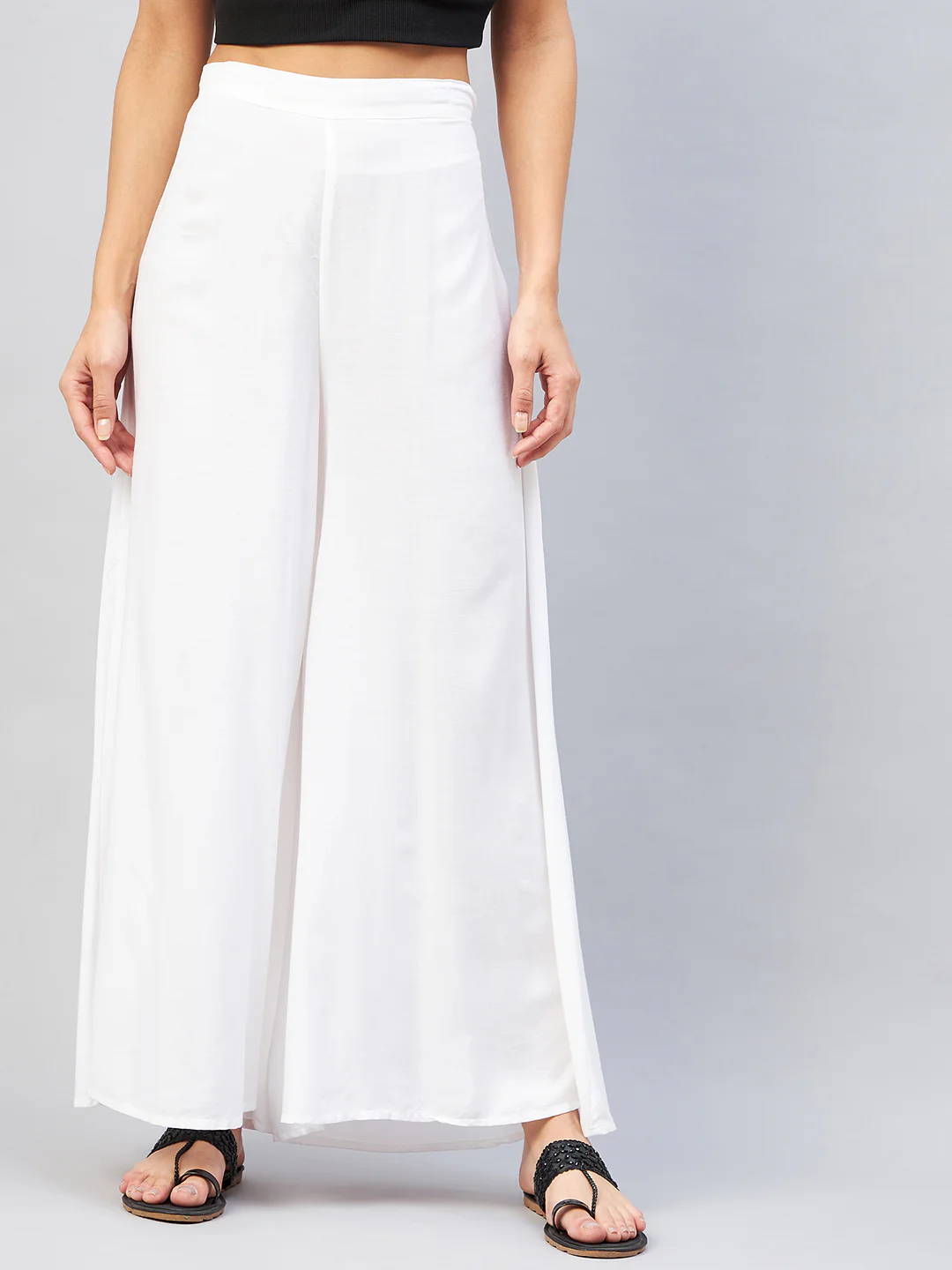 Viscose Rayon Solid White Handloom Palazzo - Image 2